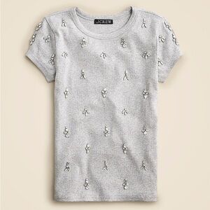 J.Crew Embellished vintage rib shrunken T-shirt in heather silver